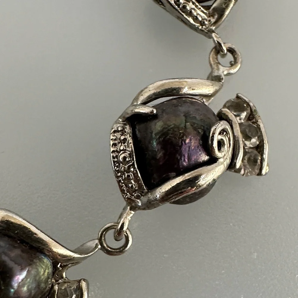 18k Gold Silver and Black Pearls Bracelet​